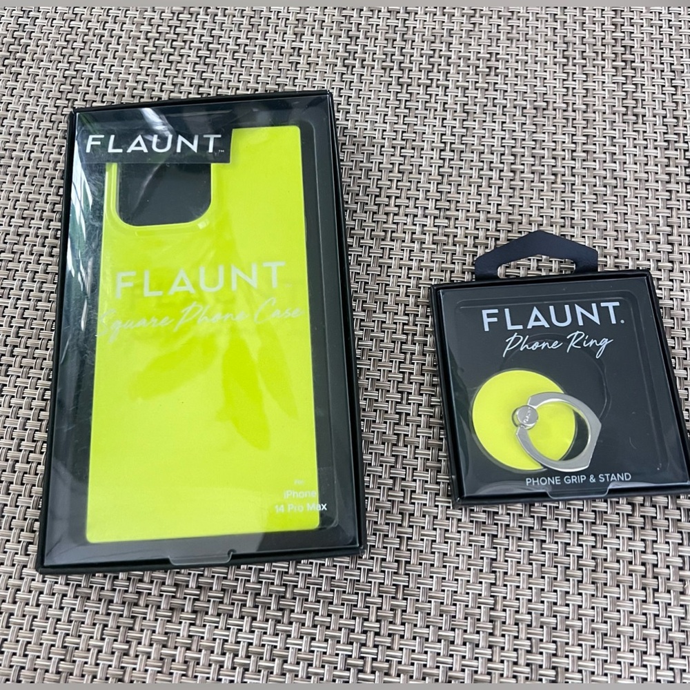 Flaunt Phone Case. iPhone 14 Pro Max. With Matching Phone Ring. Neon Yellow. New